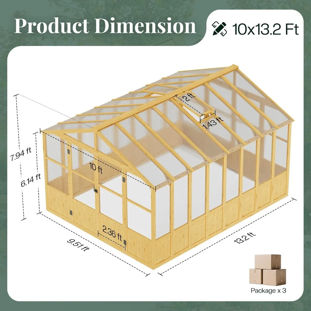 10 x 13.2-Ft Wooden Greenhouse, Custom