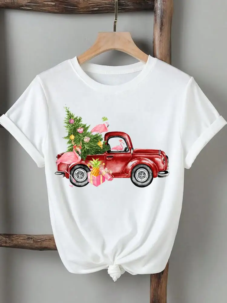 

Симпатичная футболка с акварельным рисунком грузовика и дерева Рождественская Женская Новогодняя одежда с принтом Футболки с коротким рукавом модная футболка с графическим рисунком