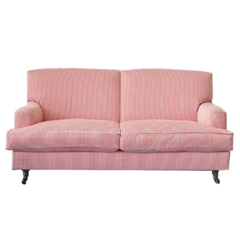 

French vintage American vintage red stripe cotton and linen fabric sofa B&B small apartment three-person sofa chair