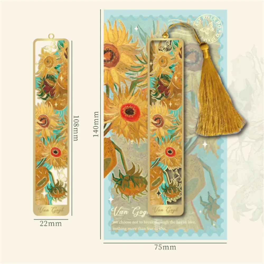 Metal Sunflower Hollow Bookmark Chinese Style Creative Painted Book Holder Tassel Pendant Kids Stationery School Office Supplies