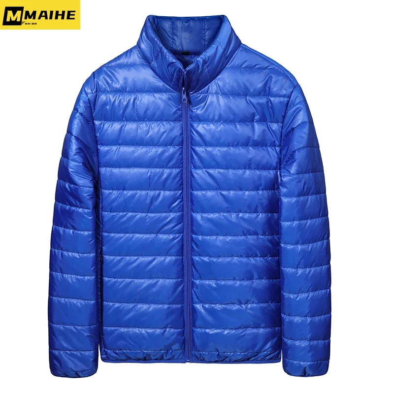 Autumn and winter light down jacket men\'s fashion short plus size ultra thin bright couple slim jacket casual warm jacket lining