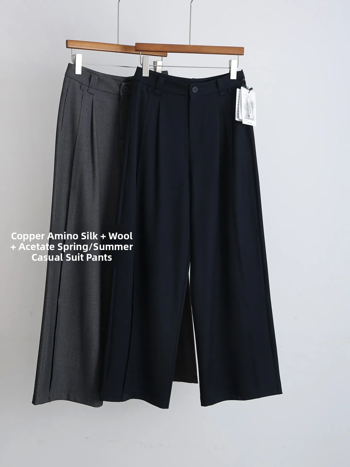 

Comfortable Acetate Wool Wide Leg Pants Women's Casual Sle Spring Summer Thin Leisure Trousers High Waist Button Fly