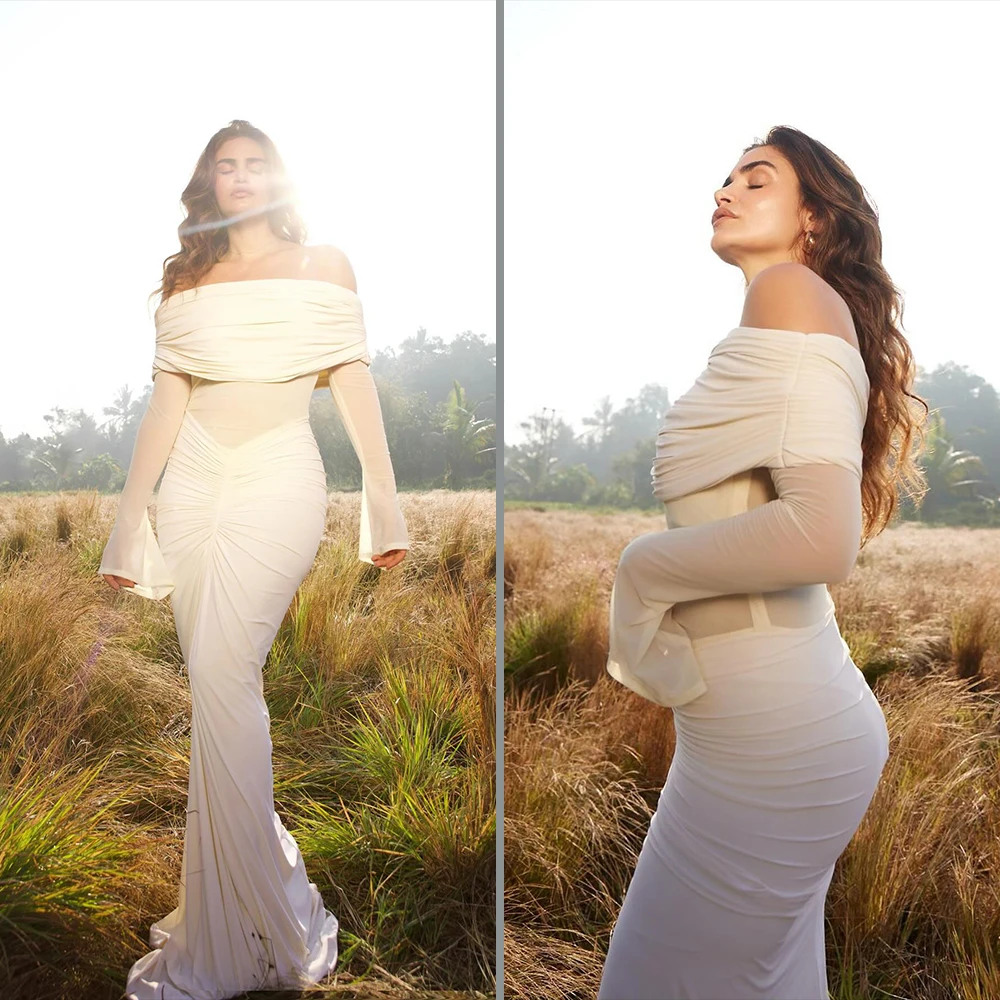 فساتين نسائية أنيقة بقماش شفاف وأكمام طويلة متدرجة فساتين ماكسي للسهرة وحفلات الكوكتيل وحفلات الزفاف حورية البحر فستان طويل #5