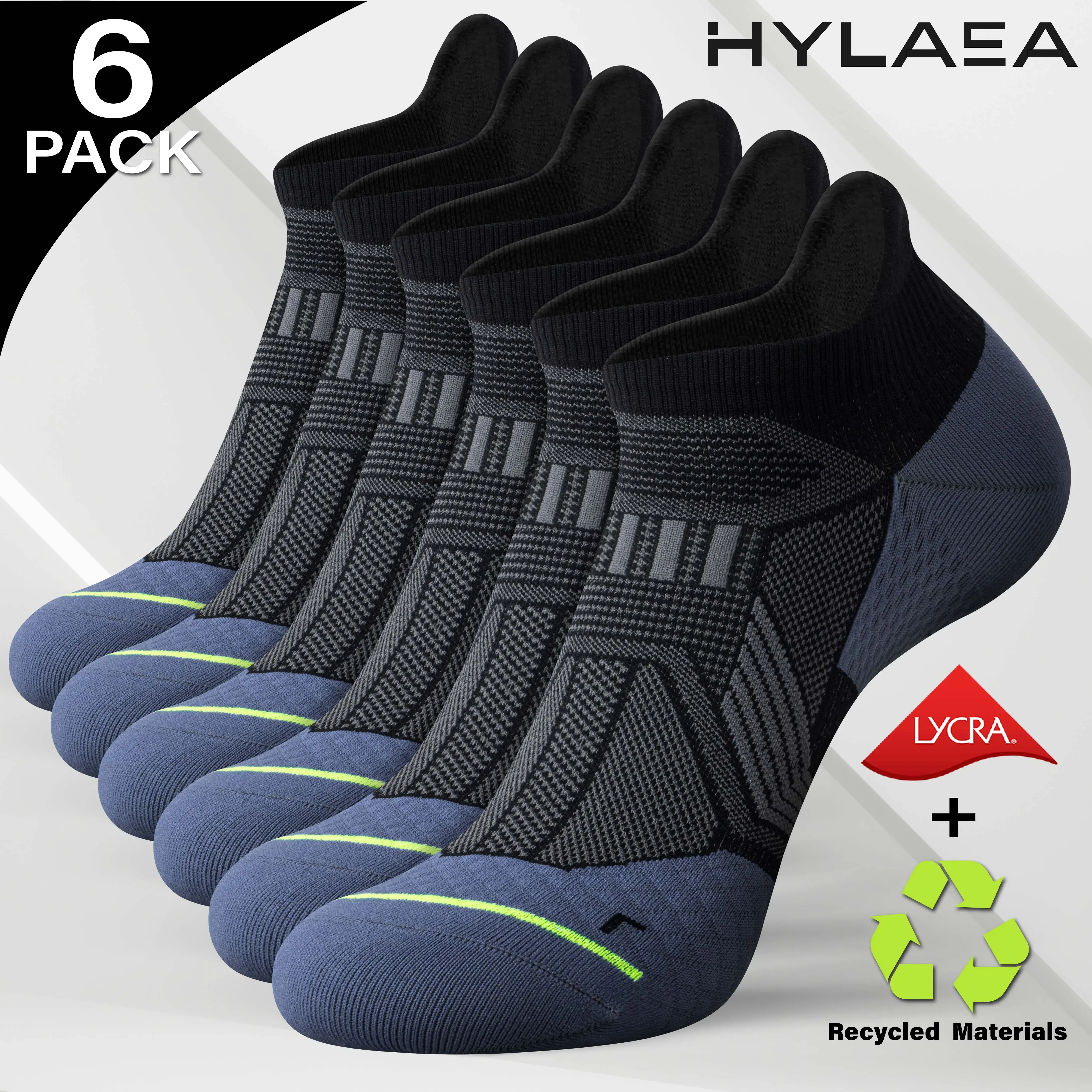 

Hylaea Socks for Men & Women Sport Athletic Socks with Mint Deodorant, Low Cut Breathable Ocean Recycled Athletic 6 Pack Socks, Sports Socks