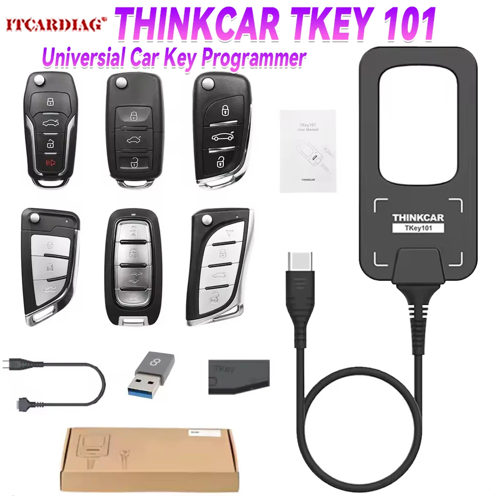 New THINKCAR TKEY 101 Key Programmer Universal Car Key Programmer TKEY101 with 6 Unit Remote Keys Support Anti-Theft Systems