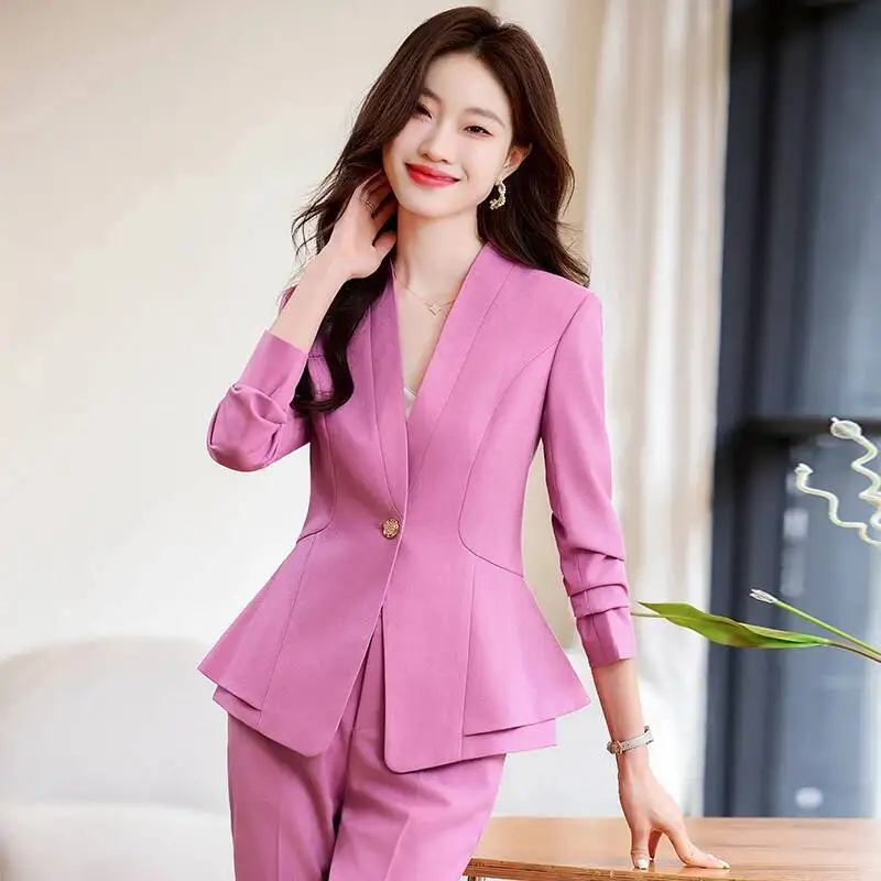 Formal Elegant Styles Office Work Wear Blazers Pantsuits Autumn Winter Career Interview Trousers Set Professional Outfits