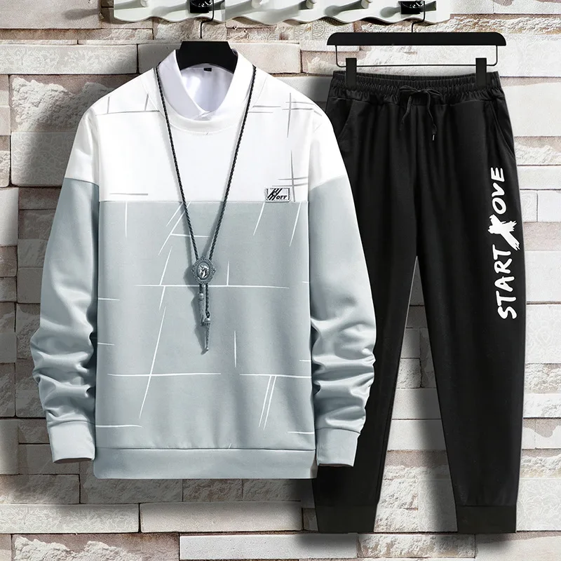 2023 Autumn New Tracksuit Men Casual Harajuku Two Piece Sets Fashion Sweatshirt+Pants Hip Hop Sportswear Set Mens Streetwear