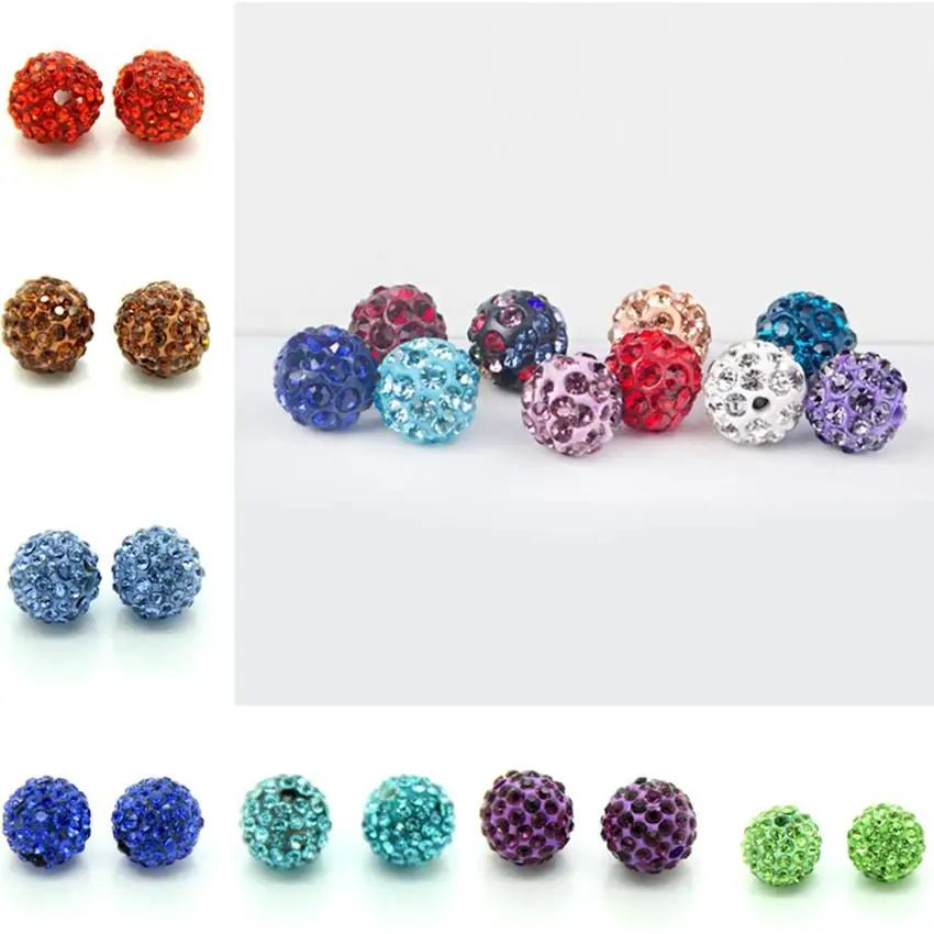 DIY 8/10/12mm 19 Colors Czech Crystal Rhinestones Pave Clay Round Disco Ball Loose Spacer Beads Clothing Bags Making 10pcs/lot
