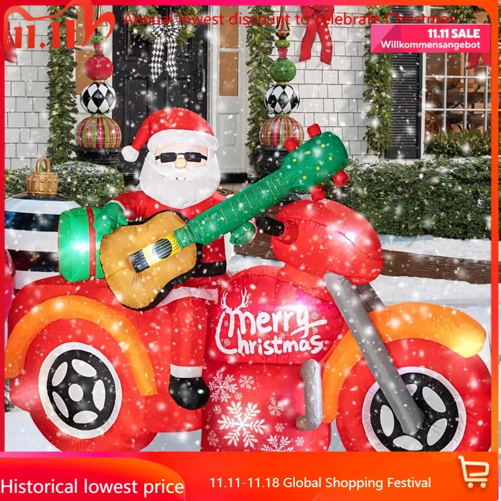 7.0 FT Christmas Inflatable Santa Claus with Motorcycle, Blow up Santa Yard Decoraations, Unique Lighted Xmas Decorations for In