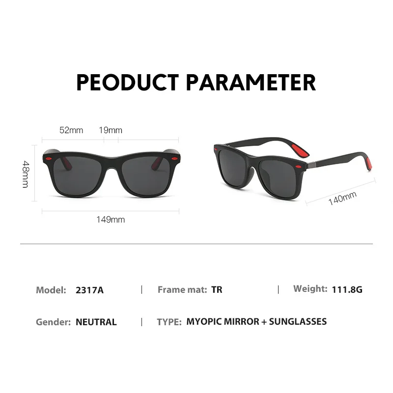 VCKA Rice Nail Polarized Myopia Sunglasses Optical 6 In 1 Men Women Magnetic Clip Prescription Custom Glasses Frame -0.5 TO -6.0
