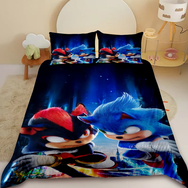 Sonic Kids Copripiumino Anime Set di biancheria da letto cool Copripiumino Copripiumino con 2 federe Letto Camera da letto Bambini Adolescenti