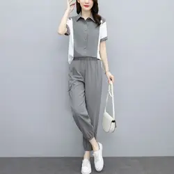 Casual Fashion Short Sleeved Shirts and Fashion Leggings Pants for Women's Summer New Loose Slimming Commuting Two-piece Set