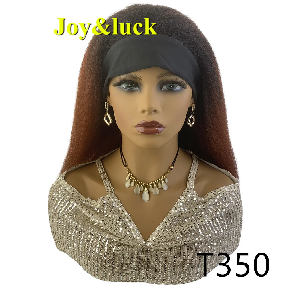 Peluca con diadema recta Yaki sintética, peluca de pelo femenino suave y esponjoso de buena calidad, longitud media, Natural, marrón y rojo