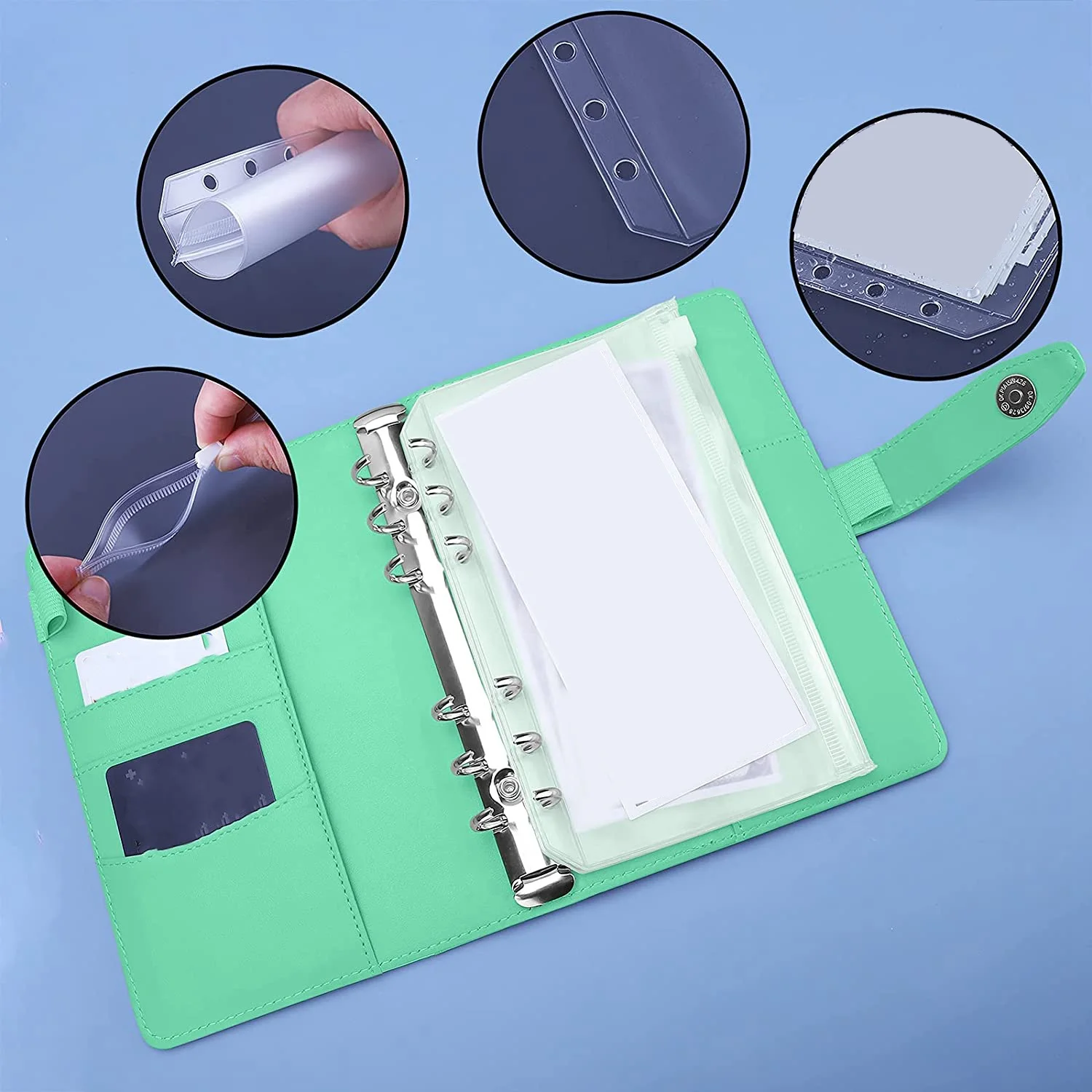 A6พียู6-แหวน Binder งบประมาณปก A6กระเป๋า Binder แผ่นงบประมาณสำหรับการประหยัดเงินระบบซองจดหมายเงินสด