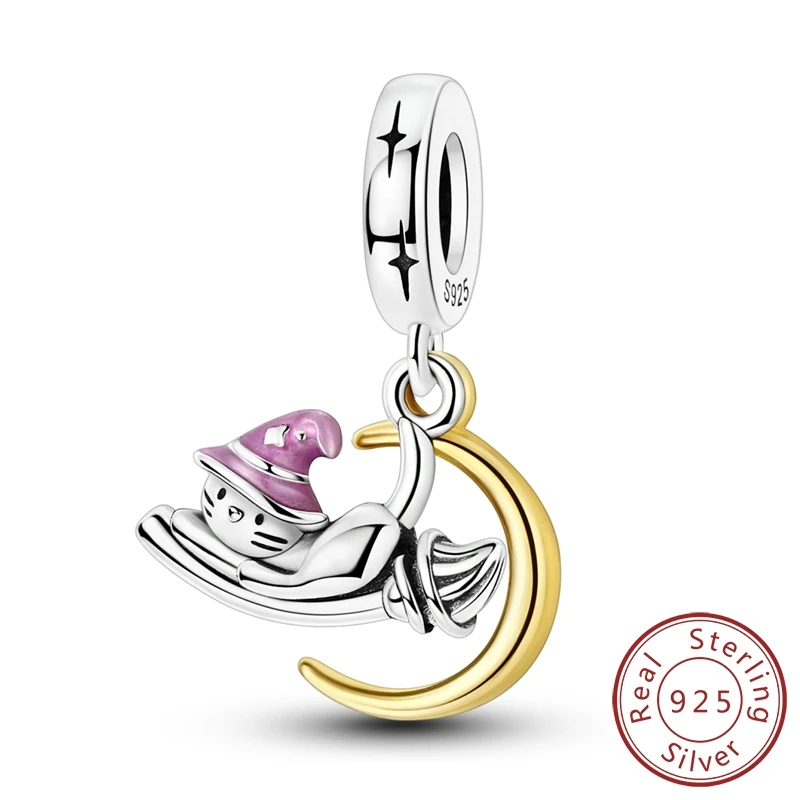 

New IN 925 Sterling Silver Luminous Magic Cat Pendant Charms Beads Jewellery Fit 925 Original Bracelet For Women DIY Gift