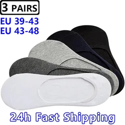 3pairs/lot Large Mens Boat Socks Male Black White Big Plus Size 46,47,48 Non-slip Silicone Invisible No Show Sock Slippers Meias
