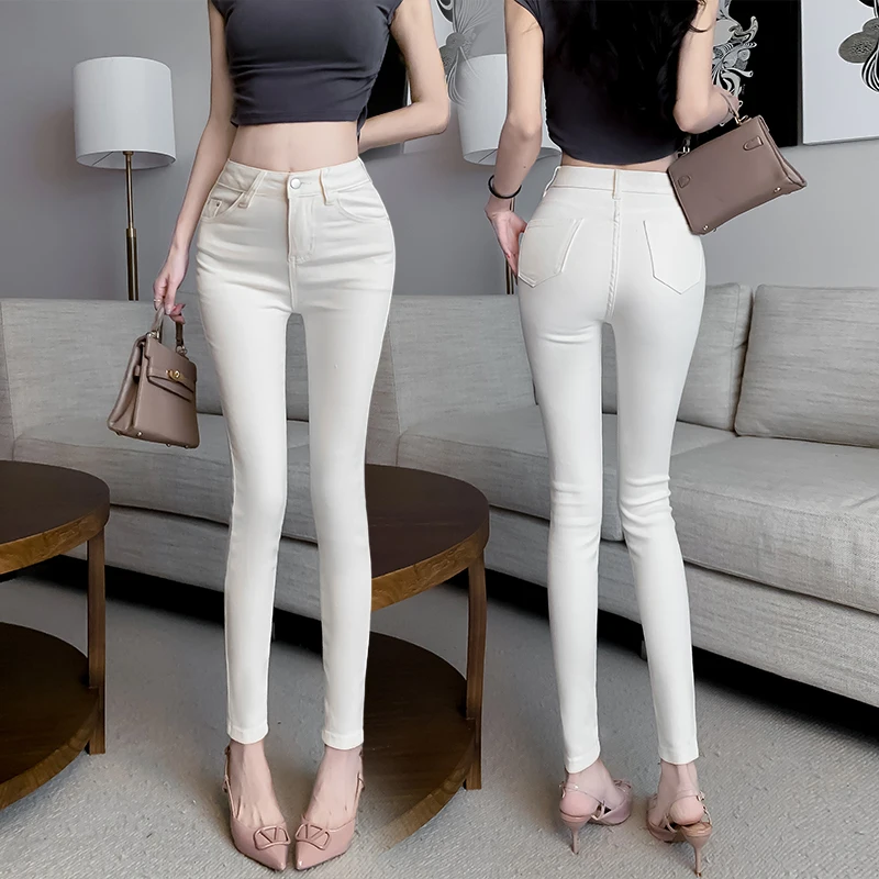 Slimming Classic Basic Women's Pencil Jeans High Waist Cotton Stretch Denim Spring Autumn New Fashion Comfortable Versatile