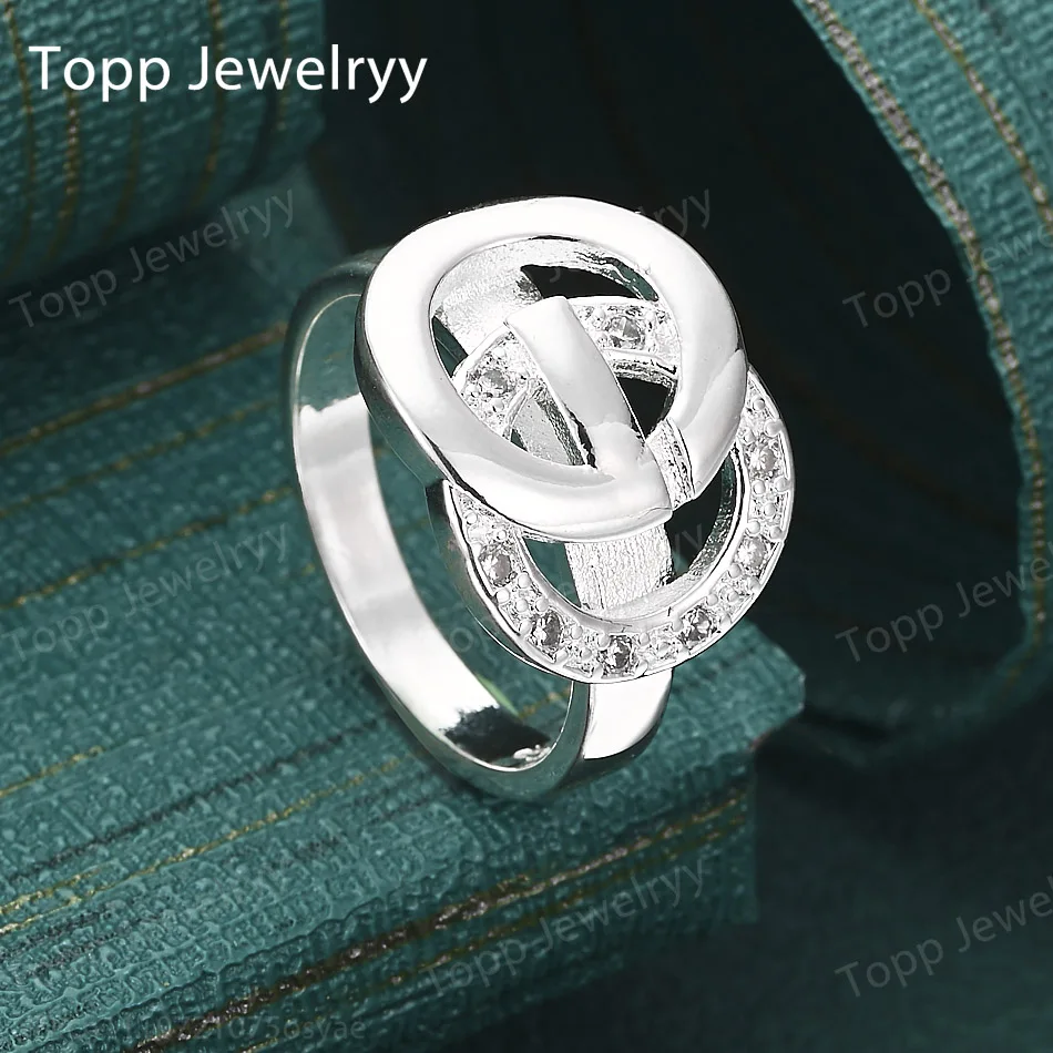 

Elegant Women's 925 Sterling Silver Exquisite 7-10# Double Circle Zircon Ring Fashion Charm Party Birthday Gift Jewelry