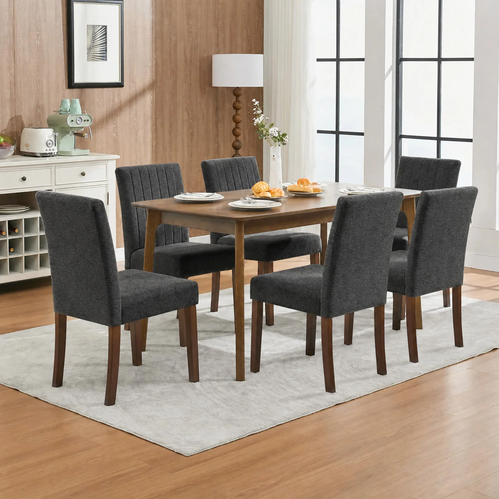Upholstered Dining Chairs Set of 2, Modern Fabric Kitchen Side Chairs with Sturdy Wood Legs, Parsons Design, Comfortable Soft Linen for Dining Room, Restaurant, Cafe