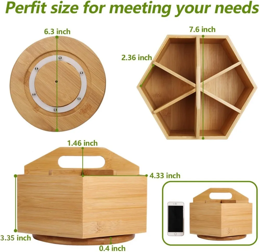 360° Rotating Bamboo Pencil Holder, 6-Compartment Desk Organizer for Art Supplies, Pens, Markers, Brushes