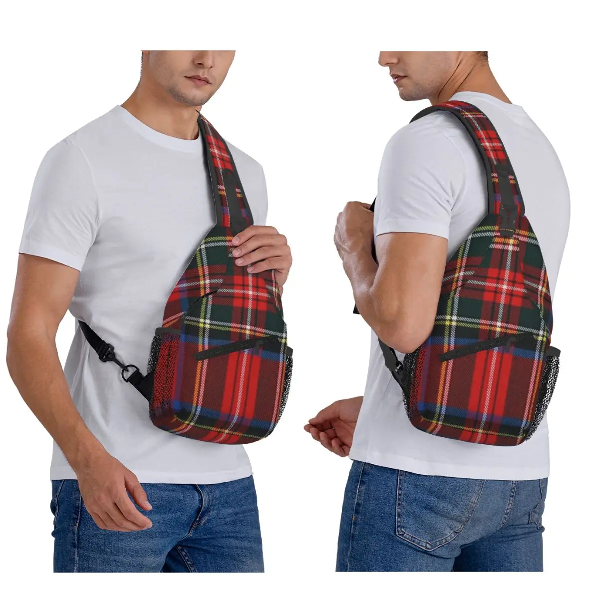Stewart Royal Modern Tartan Chest Bag Men Sling Crossbody Backpack Chest Bag Travel Hiking Daypack Shoulder Bag
