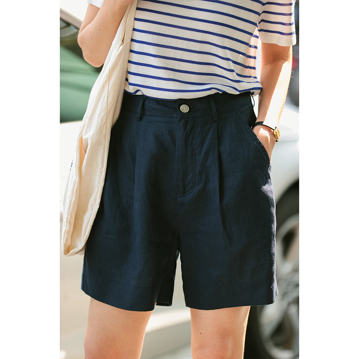 

Comfortable Breathable Full Linen Women's High Waist Loose Straight Leg Medium Length Pants Wide Leg Five-Quarter Pants