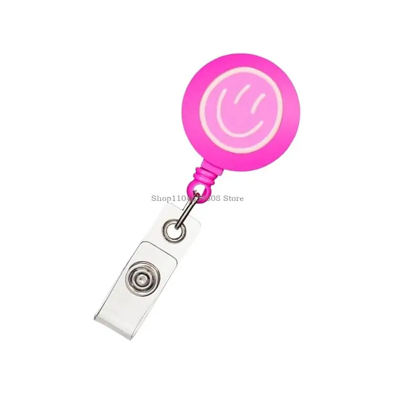 Smiling Face Badge Holder with Metal Pocket Clip Retractable Badge Card Holder