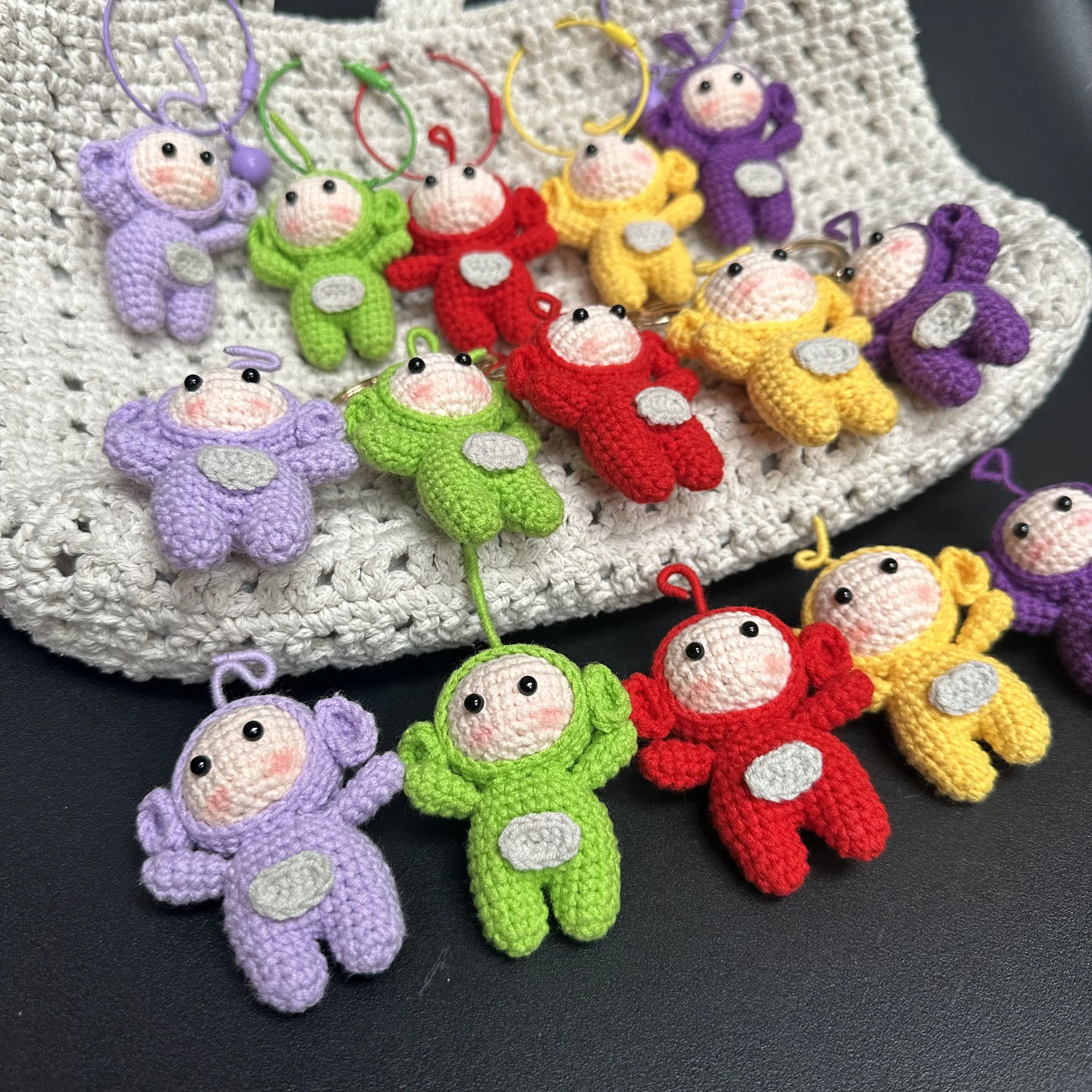 Handmade Knitting KeyRing Creative Mobile Phone Red Green Yellow Purple Cartoon Doll Pendant Bag Pendant Creative Couple Gift