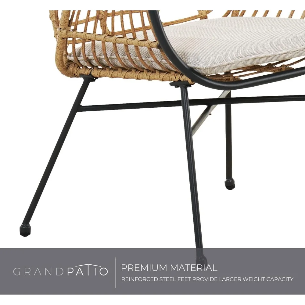 5-Piece Outdoor Wicker Patio Conversation Set with Cushions and Coffee Tables, Boho Wicker Seating Set for Indoor Outdoor, Balc