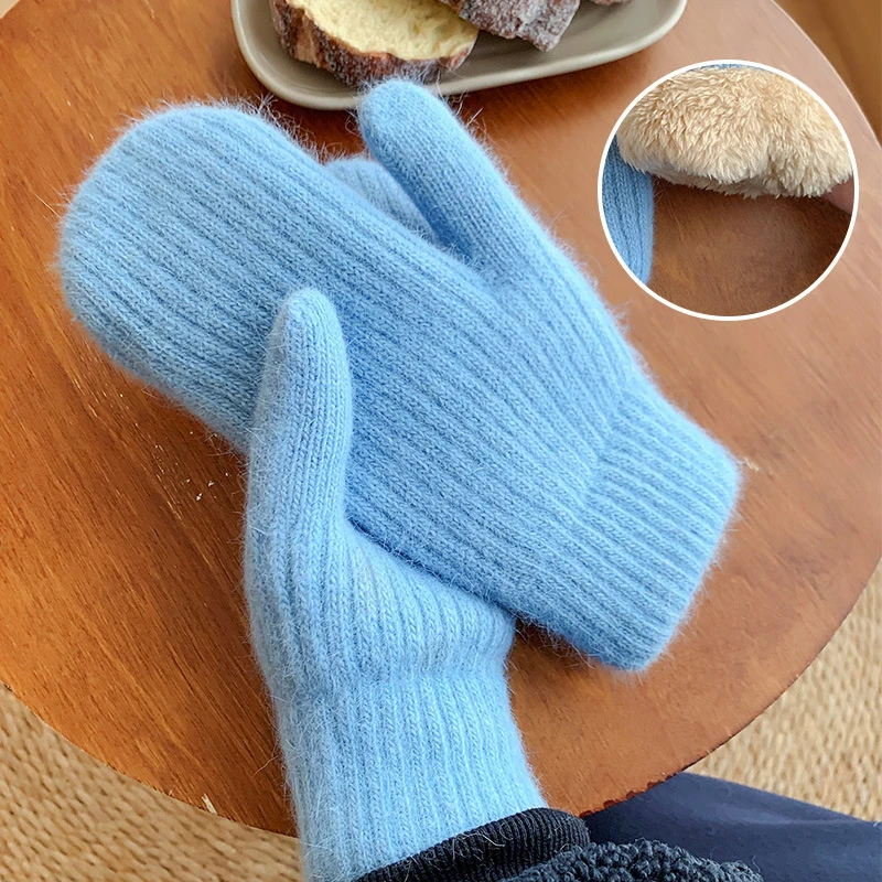 Winter Fuzzy Mittens For Women Men Cute Fleece Thick Shopping Leisure Acrylic Walking Warm Students Unisex Mittens Daily Travel