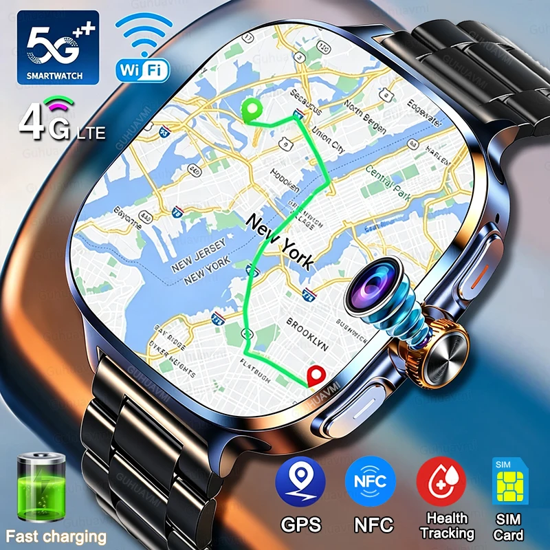 Sim Card 4G 5G Full Netcom Smartwatch 2.4 inch Amoled Screen GPS WIFI  Rotating Camera Game App Download Android Smart Watches