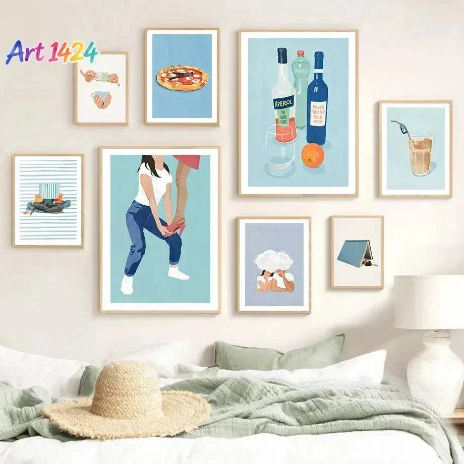 Girl Book Pizza Juice Vegetable Kitchen Posters And Prints Canvas Painting Nordic Wall Art Pictures For Living Room Home Deco