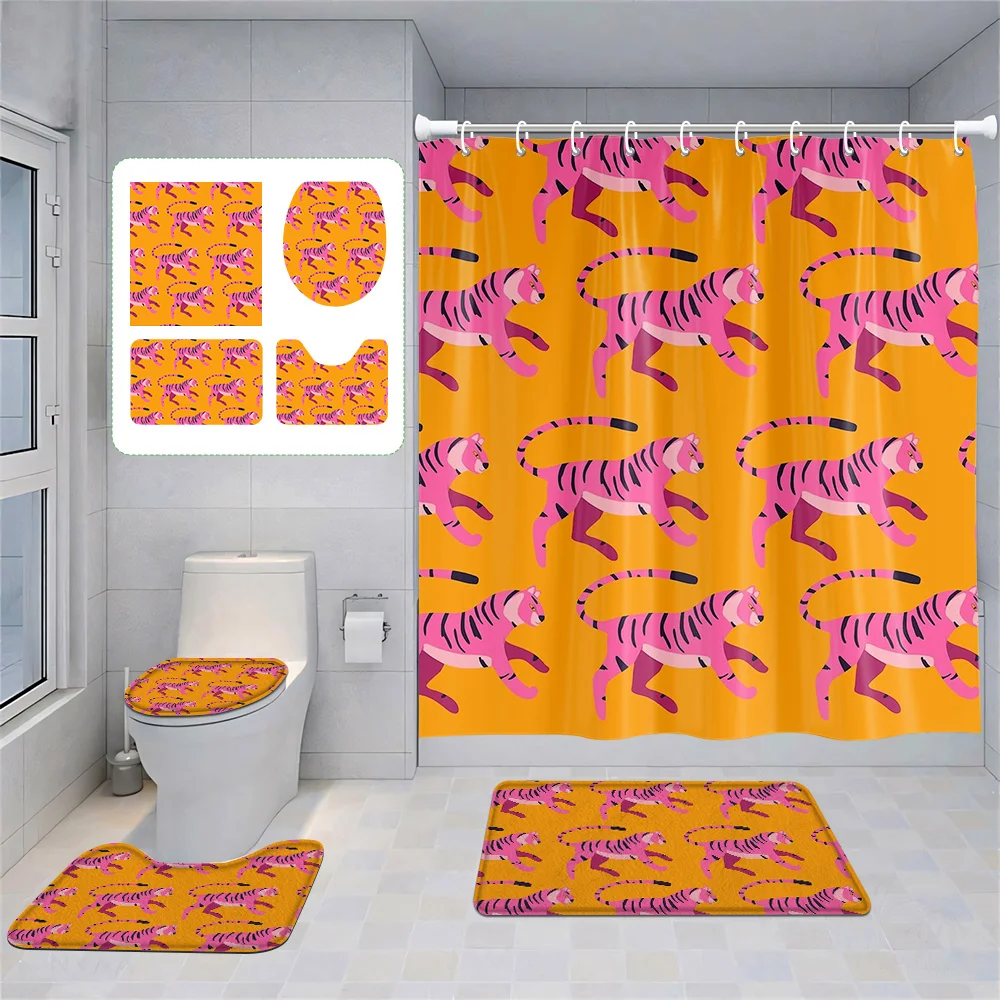 

Набор из четырех предметов Morandi, декоративный костюм для ванной комнаты, абстрактное искусство, занавеска для душа, нескользящий напольный коврик, коврик для унитаза, украшение дома