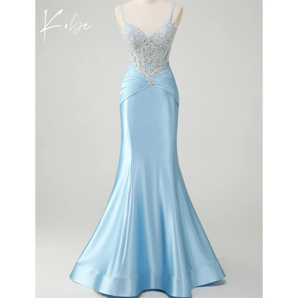 

Kobe Blue A-Line Prom Dresses Spaghetti Strap Sleeveless Customized فساتين سهرات Chic vestido de gala noche mujer