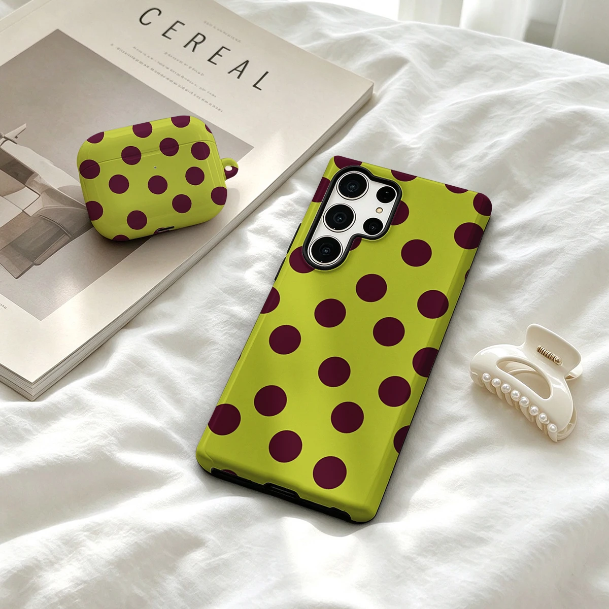 Lime Wine Dots Phone Case For Samsung Galaxy S26 S25 Ultra S24 S23 Ultra Plus Shockproof Double Layer Tough Back Cover