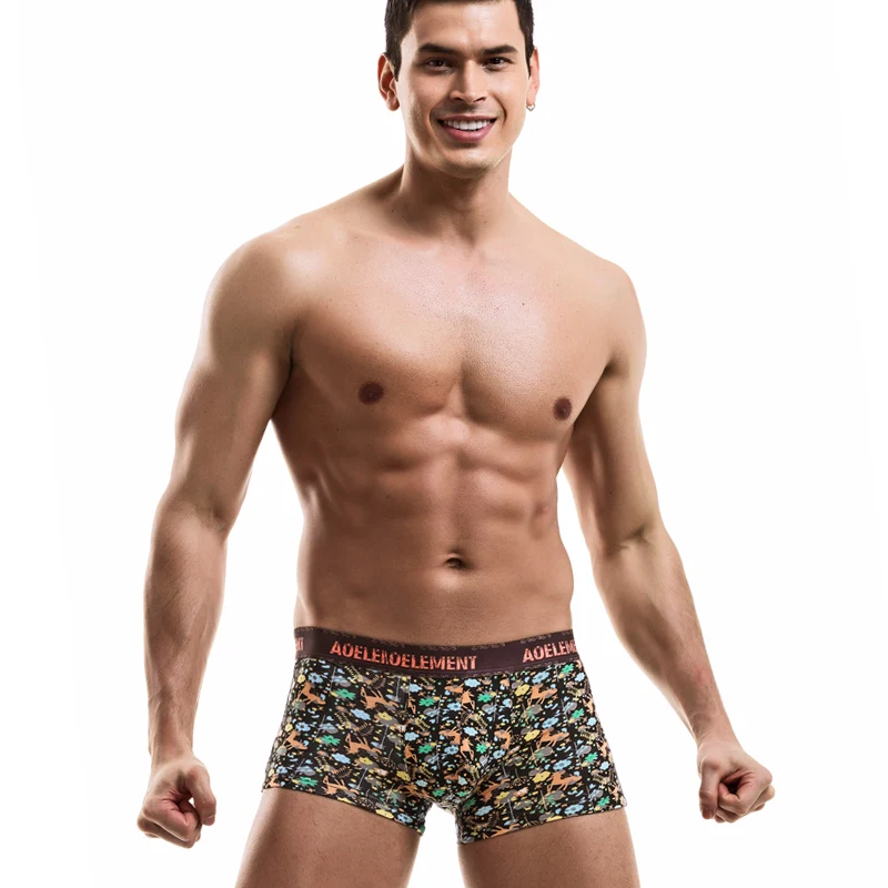 

5PCS Men's underwear, Modal quadrants, sexy printed, personalized, breathable, boxer shorts, trendy mid-waist, young men's short