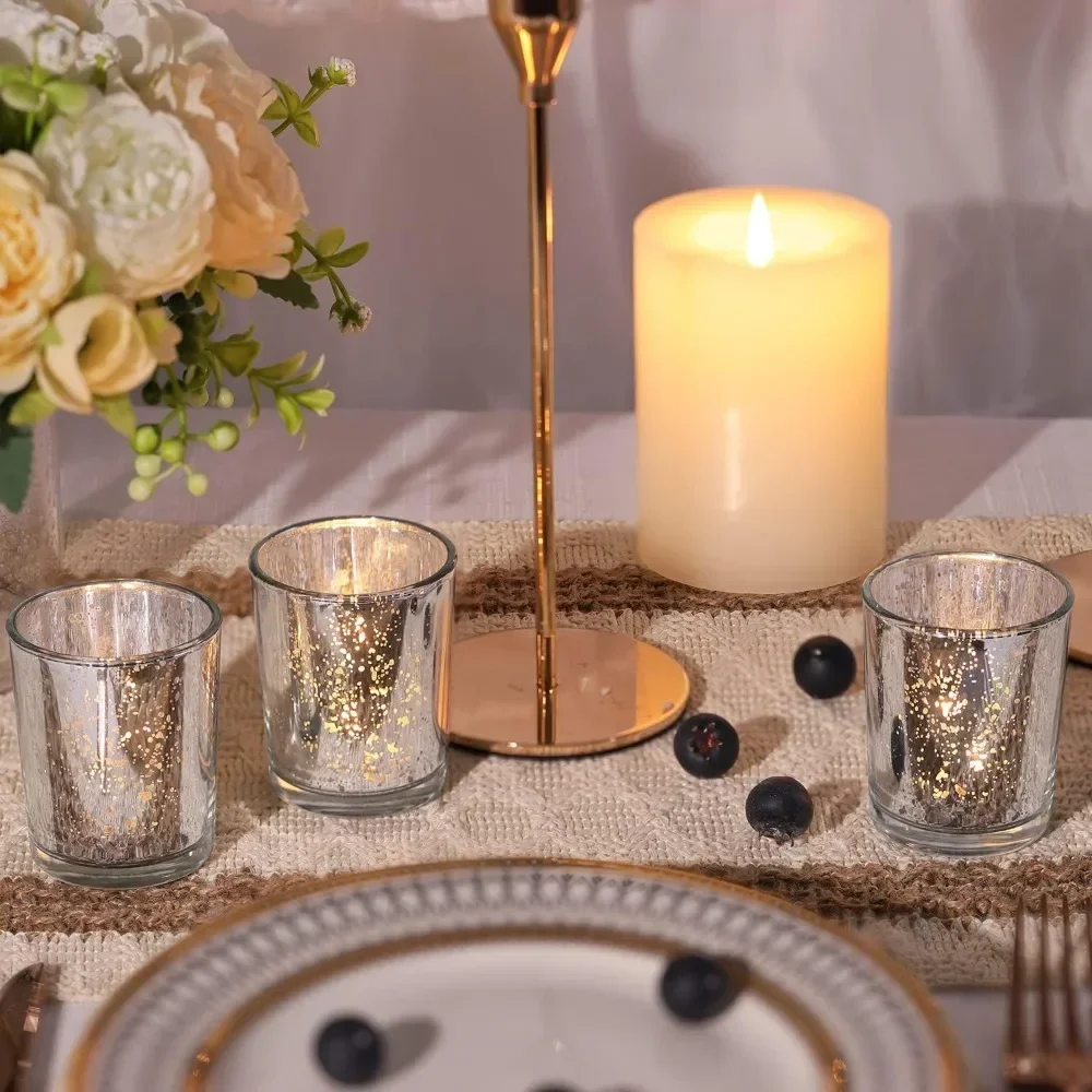 6/12Pcs LED Tealight Glass Cup Candle Holder Flameless Tea Light Candlestick for Party Home Wedding Shower Decorations