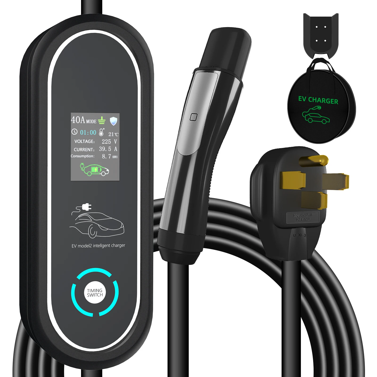 

EVqiaoyi Tesla Charger Level 2, 40A 240V 9.6kW Tesla Mobile Charger, Home Portable Wall Charger for Tesla Model Y/3/S/X