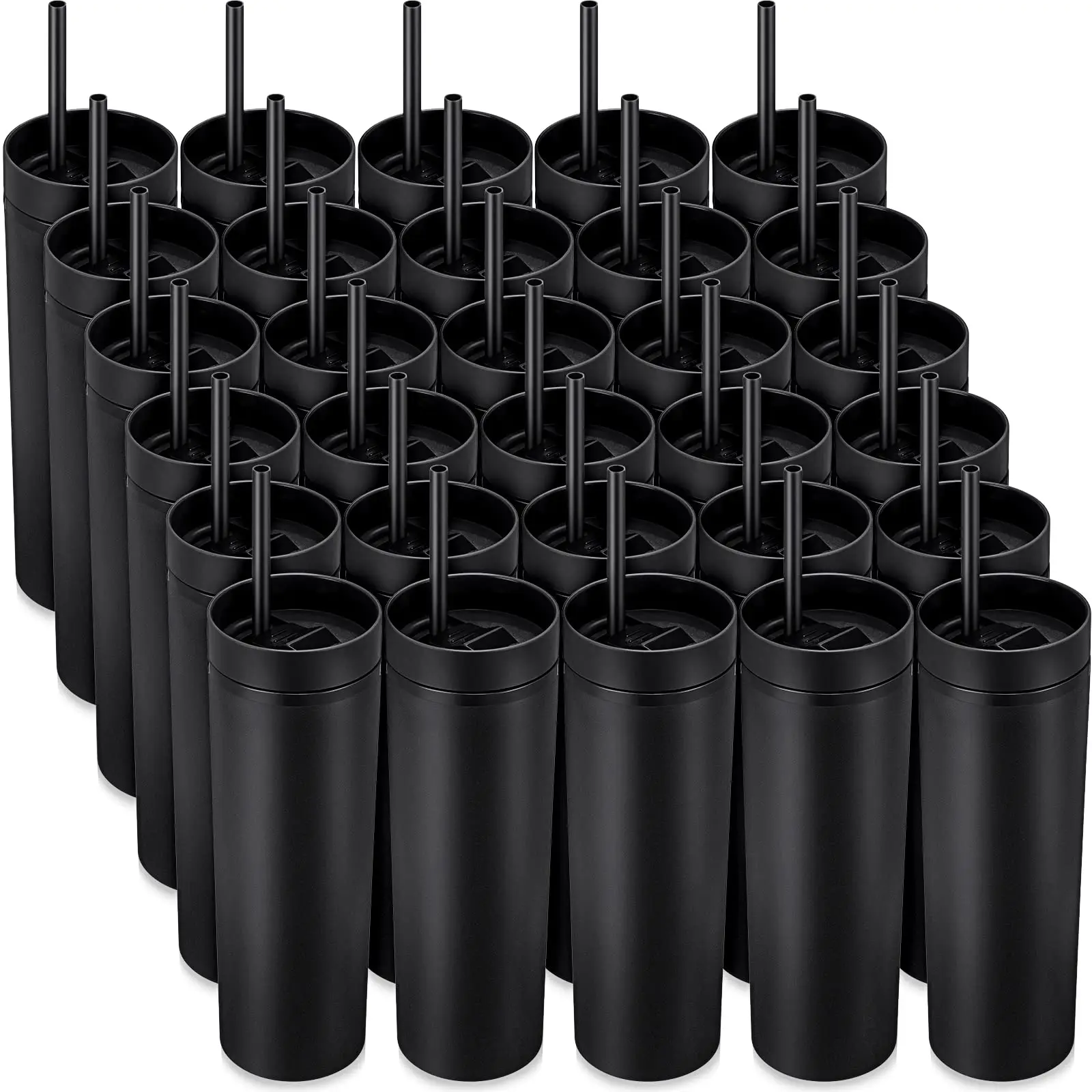 30 Pieces Skinny Tumbler with Lid and Straw 16 oz Matte Black Acrylic Tumbler Insulated Double Wall Plastic Reusable Cups Vinyl