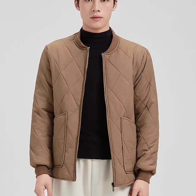 

Мужская утепленная хлопковая куртка с флисовой подкладкой, теплая, осенне-зимняя, с воротником-стойкой, приталенного кроя, с длинными рукавами