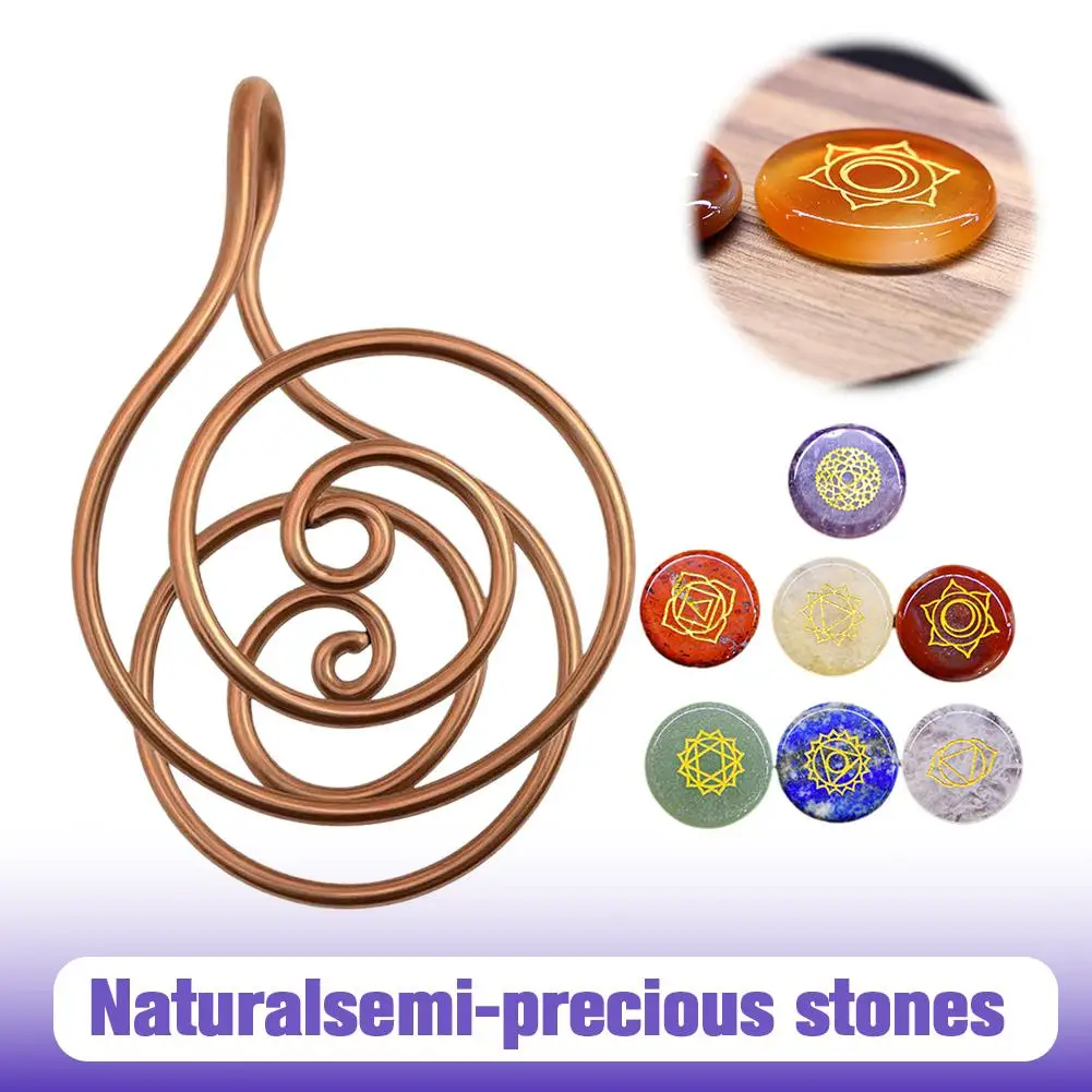 Adjustable Copper Palm Ring Reiki Spiral Hand Rings For Meditation Energy Healing With Stone For Crystal Work, Chakra Balancing