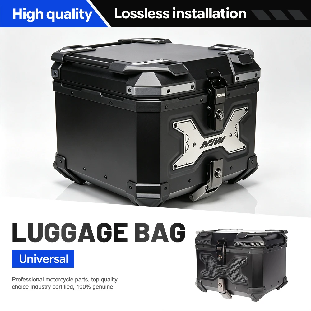 Motorcycle Aluminum Top Case X Style Hardcore Shell 45L-65L Corrosion Proof Anti Theft Double Lock Touring Storage Box