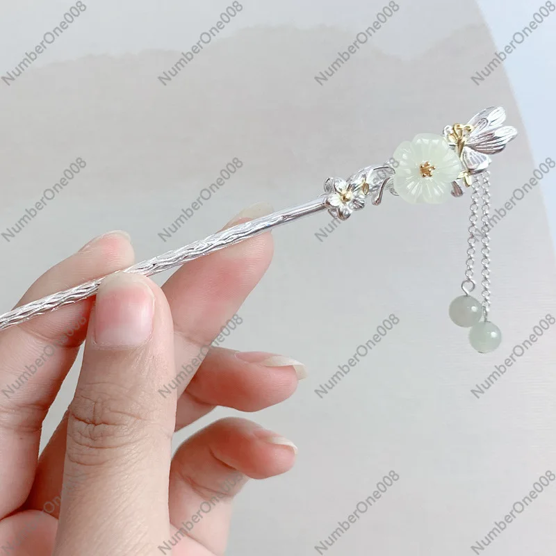 925 Sterling Silver National Style Atmospheric Fringed   Style Simple Chinese Handmade Classical Plum Blossom Fringed Hairpin