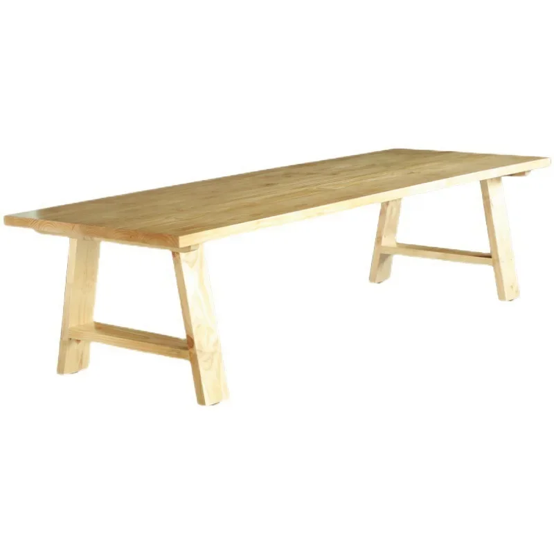 Log color leisure company negotiates conference tables and chairs, simple all-solid wood desk long table