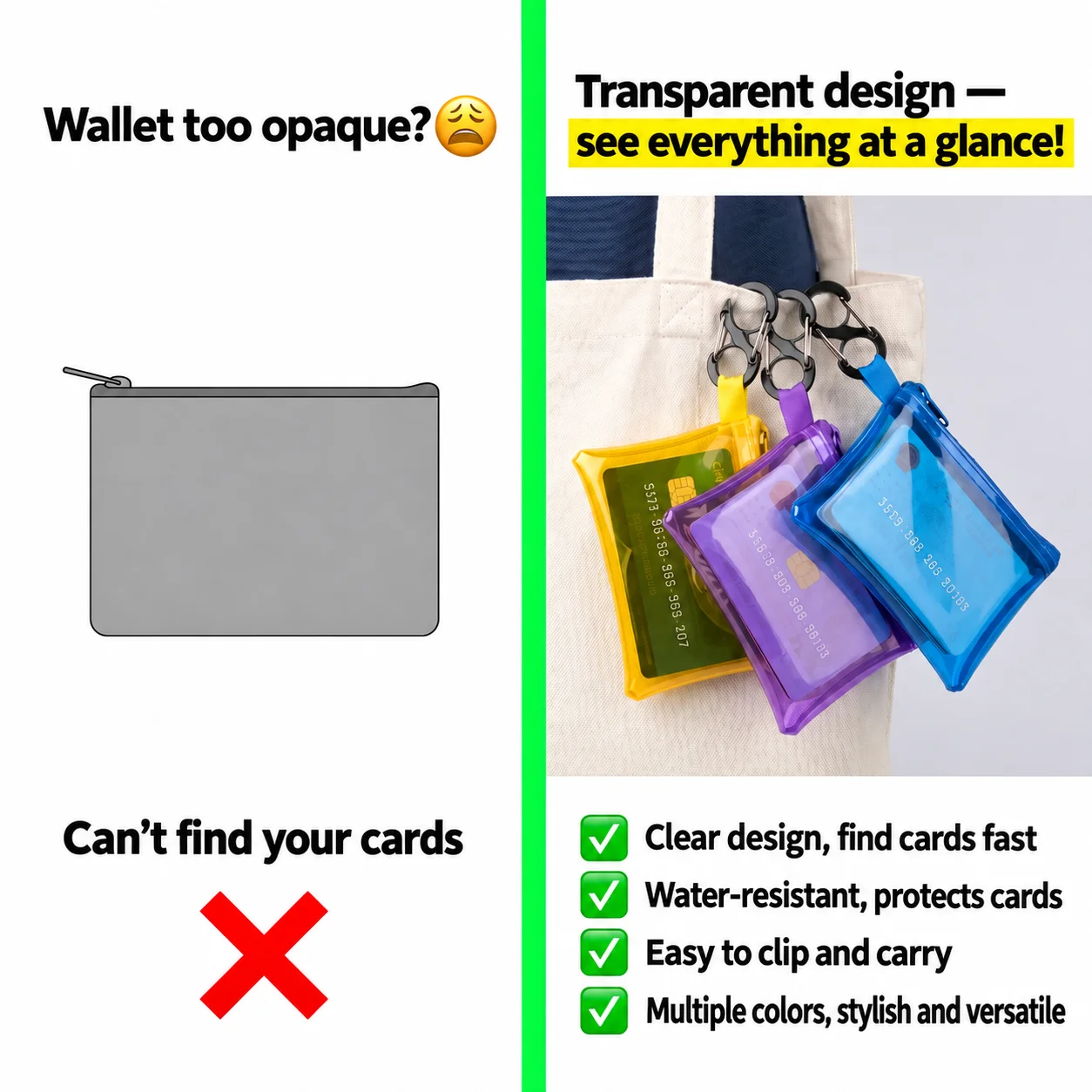 Waterproof Pvc Pouch Lightweight Pvc Coin Purse Portable Storage Bag Transparent Mini Wallet For Shopping Commuting Daily