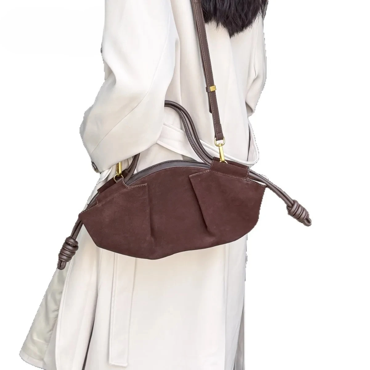 New Stylish Designer Dumpling Folds Cloudy Hobo Bags Coffee Grey Color Matte Suede Cow Leather Women Handbag Nubuck Shoulder Bag