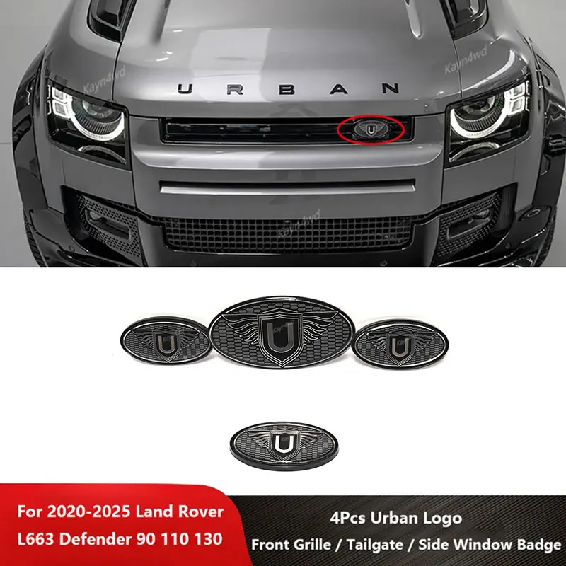 Off Road 4x4 Exterior Accessories 4Pcs Urban Logo Front Grille / Tailgate / Side Window Badge For 2020+ Land Rover L663 Defender