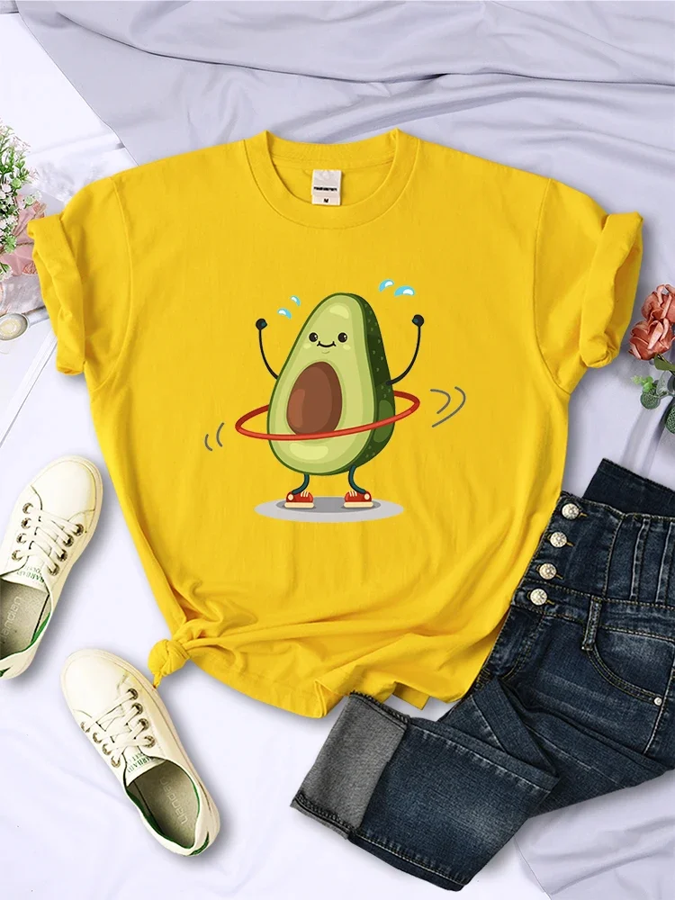 

Fruit Avocado Doing Sport Womens T Shirts Hip Hop Harajuku Short Sleeve Soft Breathable Tee Clothing Summer Casual Female Tops