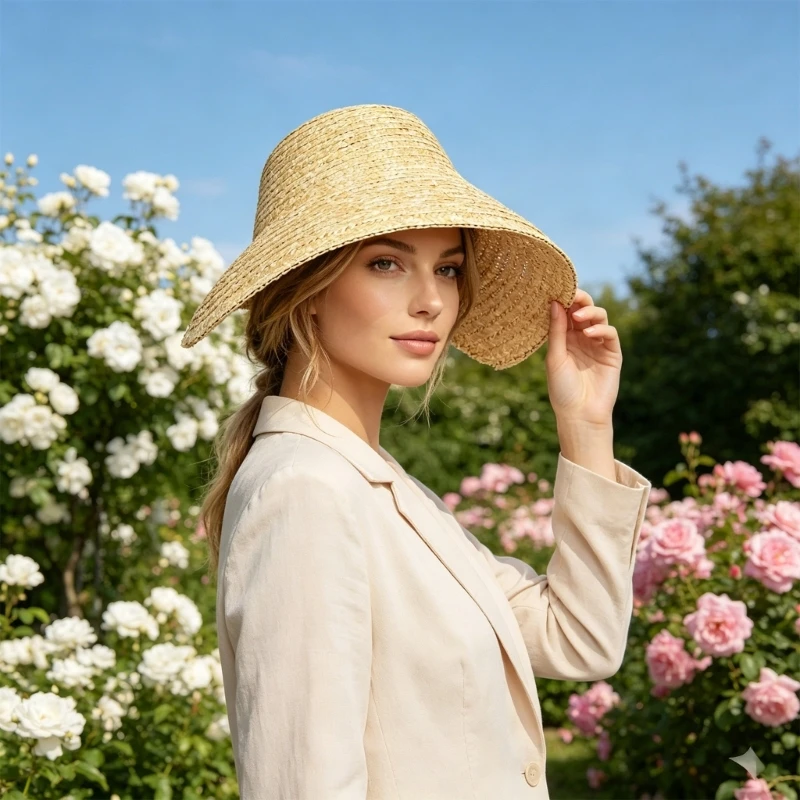  French Victorian Straw Hat Elegant Wide Brimmed Summer Beach Wedding Tea Party Accessory For Women And Men
