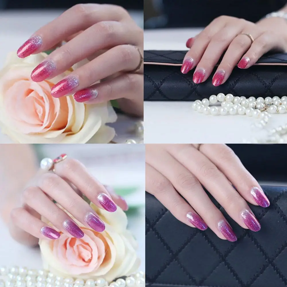 Autocollants pour ongles scintillants, couleur unie, dégradé de couleur, 14 autocollants